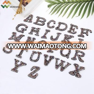 Newest Alphabet letters embroidery patches crystal applique for clothing patch